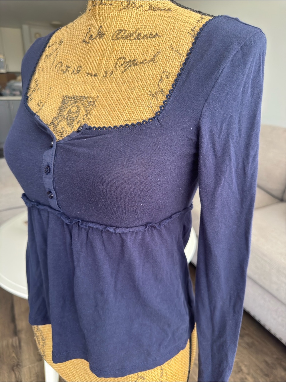 Hippie Rose Navy Long-Sleeve Scoop Neck Peplum Top - Picture 3 of 6